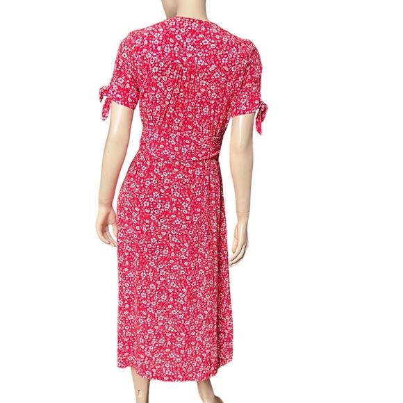 Rouje Laura Midi Dress Red Floral Print Sz 36 Short Sleeves V-Neck 100% Viscose - Picture 3 of 16